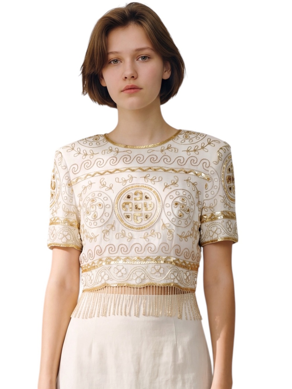 A.J BARI VINTAGE SILK SEQUINED TOP.